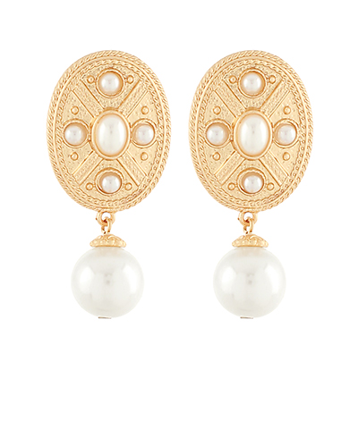 Pave Stone Pearl Dangle Earrings Cream