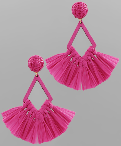 Diamond Shaped Raffia Tassel Earring