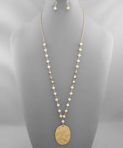 Hammered Oval & Bead Necklace Set