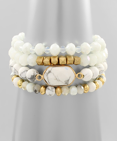 4 Row Natural Stone Tag Bracelet