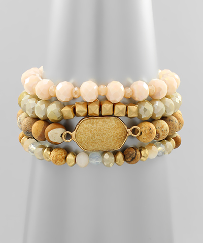 4 Row Natural Stone Tag Bracelet