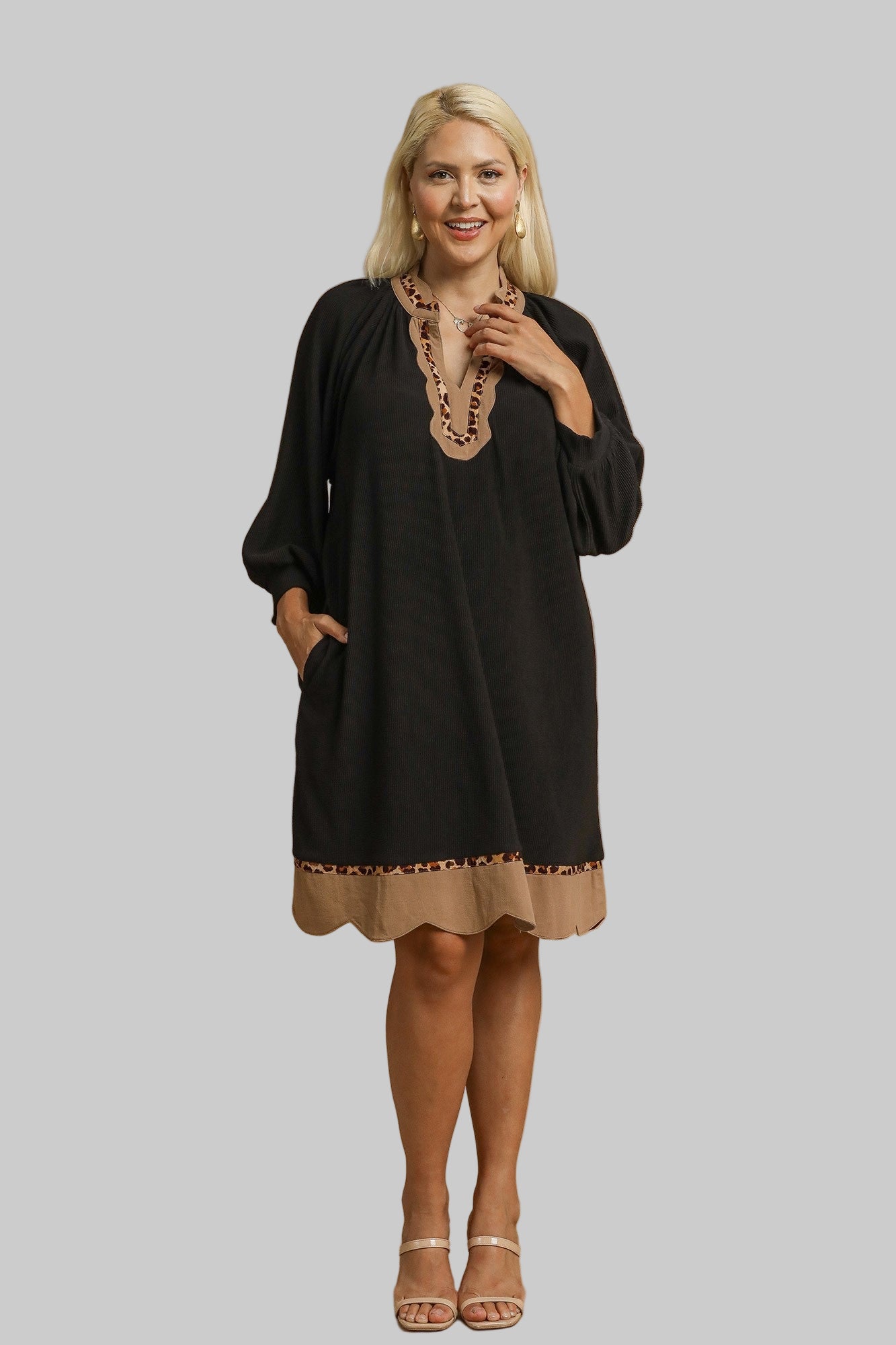 Linda Animal Print Contrast Trim Dress Black