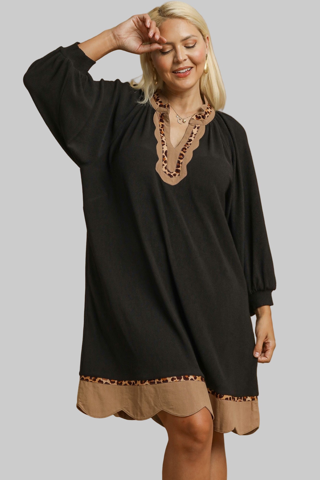 Linda Animal Print Contrast Trim Dress Black