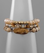 Oval Plaque Multi Bead 3 Row Bracelet Picture Jasper