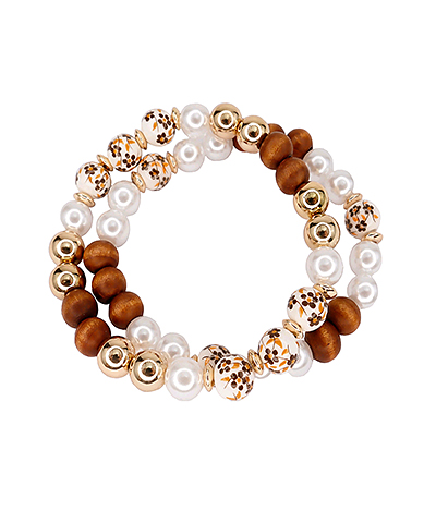 2 Row Wood & Bead Stretch Bracelet