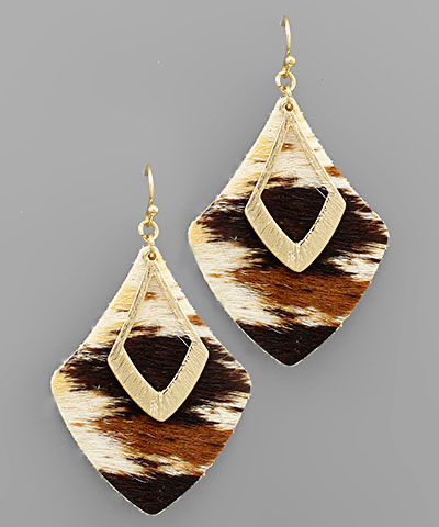 Cow Hide Diamond Earrings Brown