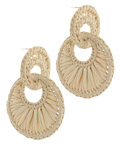 Linked Raffia Round Earrings Ivory
