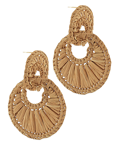 Linked Raffia Round Earrings Natural