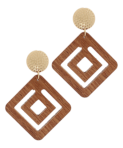 Geometric Square Wood Earrings Brown