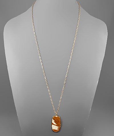 Hexagon Genuine Leather Necklace Light Brown