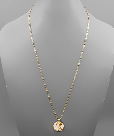 Cowhide Print Disk Chain Necklace
