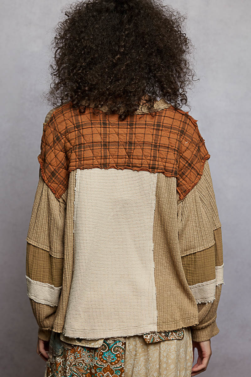 Valerie V Notch Neck Pullover Plaid Almond