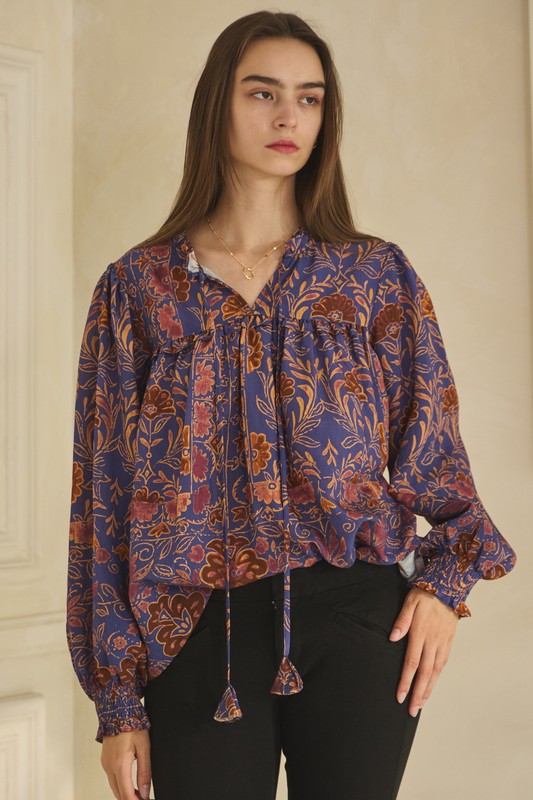 Francie Floral Blouse Navy