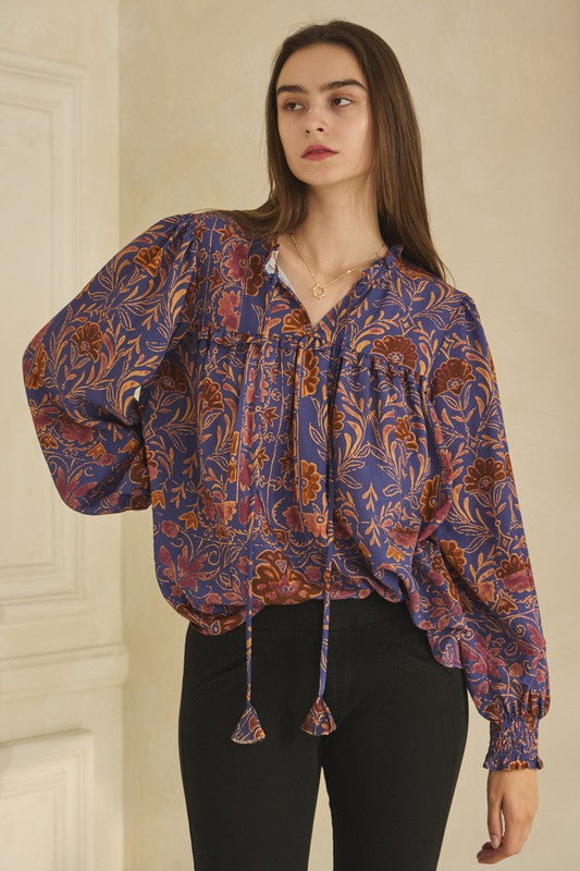 Francie Floral Blouse Navy