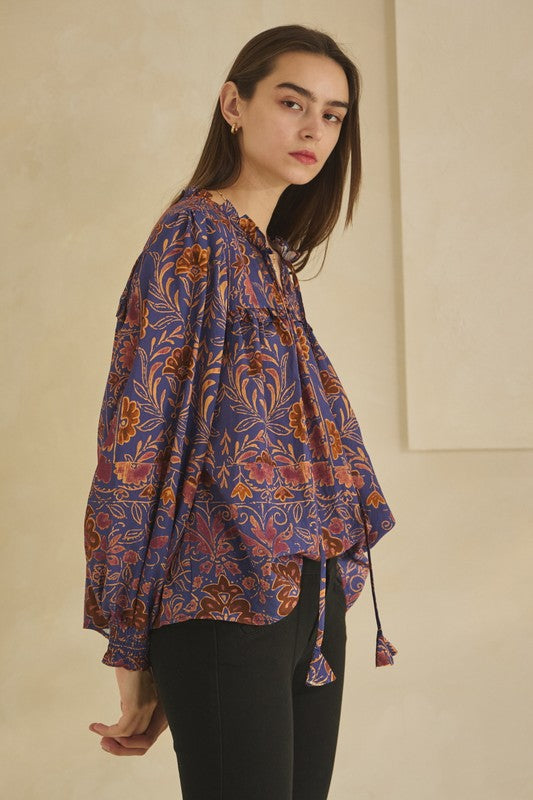 Francie Floral Blouse Navy