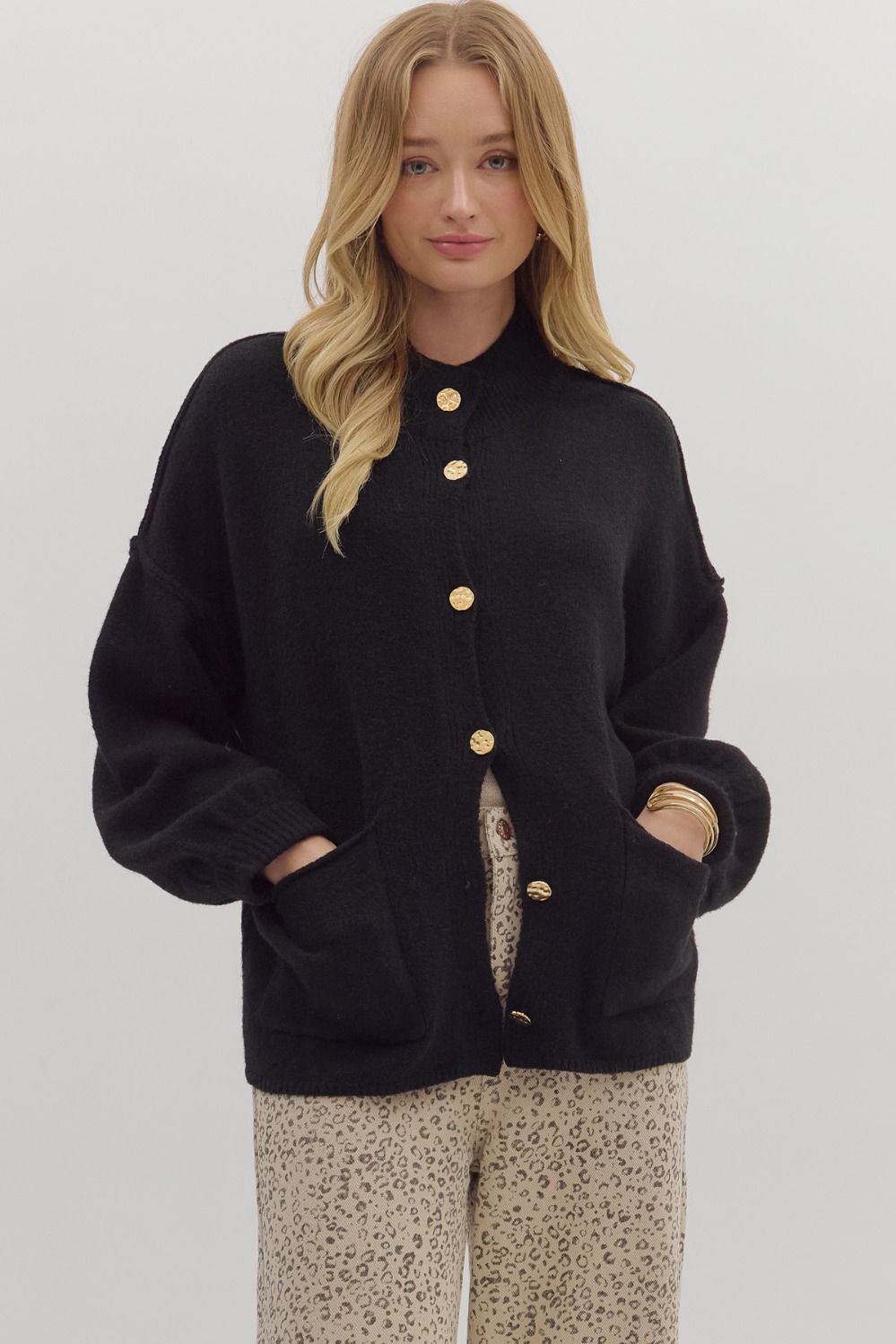 Mallory Mock Neck Cardigan Black
