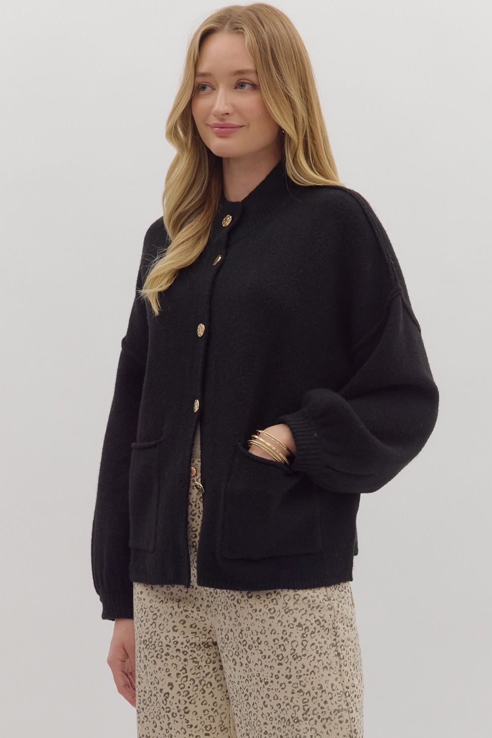 Mallory Mock Neck Cardigan Black