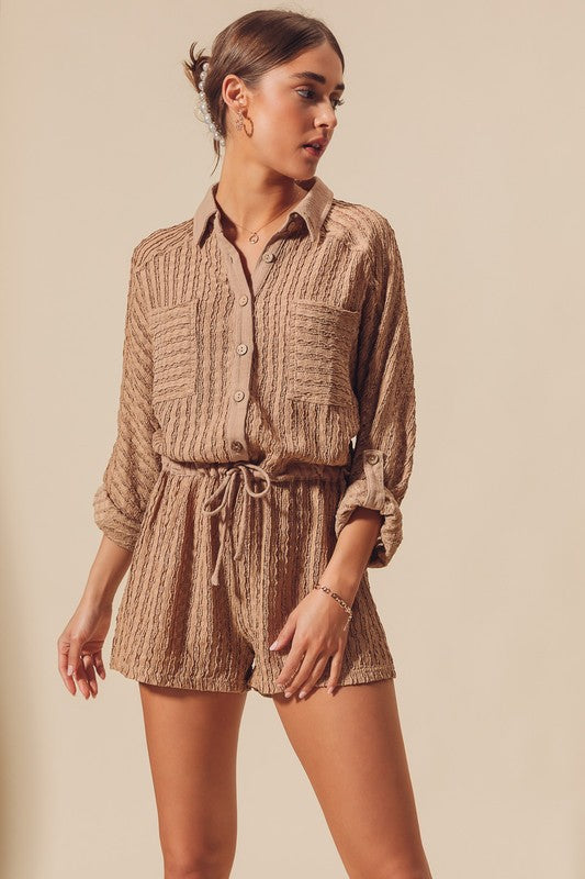 Trinity Textured Knit Romper Coffee