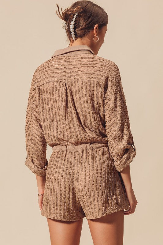 Trinity Textured Knit Romper Coffee