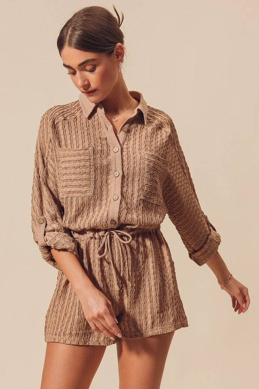 Trinity Textured Knit Romper Coffee