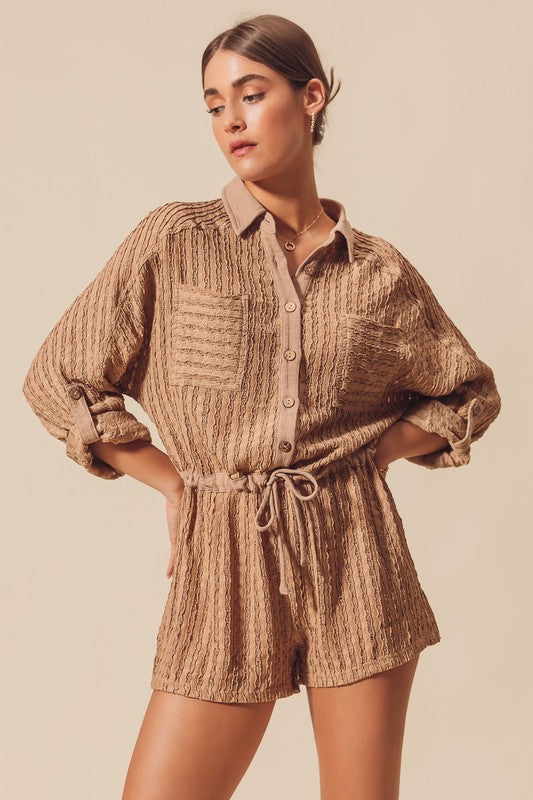 Trinity Textured Knit Romper Coffee