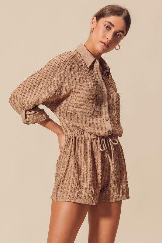 Trinity Textured Knit Romper Coffee