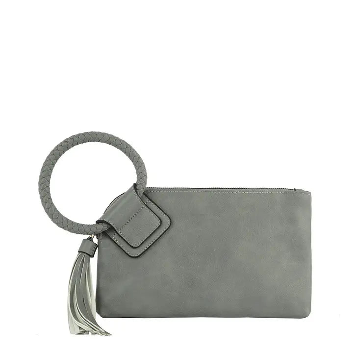 Braided Ring Hand Wristlet Grey
