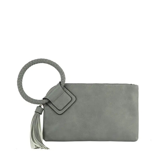 Braided Ring Hand Wristlet Grey
