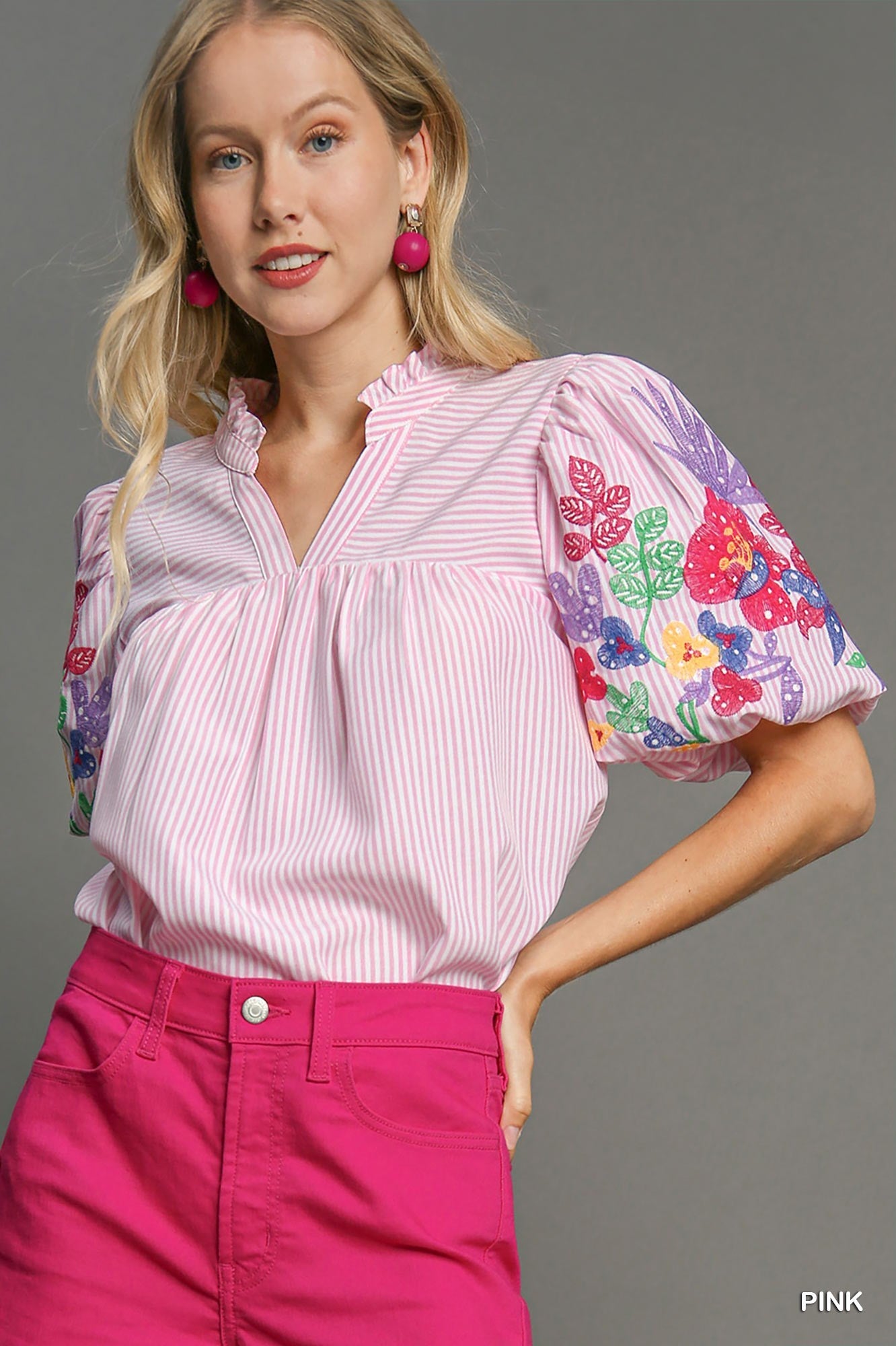 Willow Embroidery Sleeve Top Pink