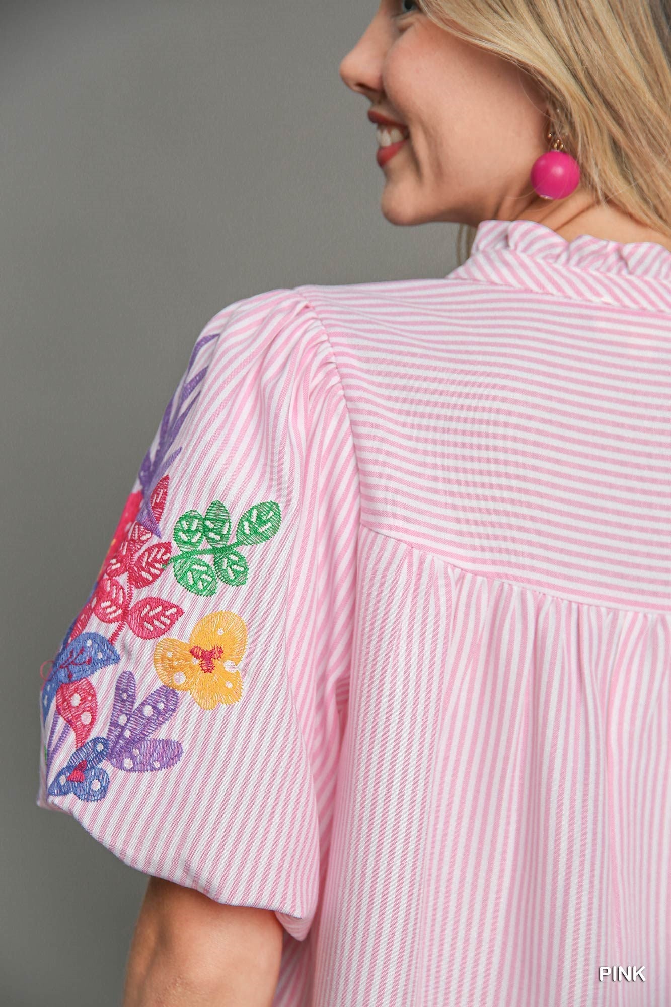 Willow Embroidery Sleeve Top Pink