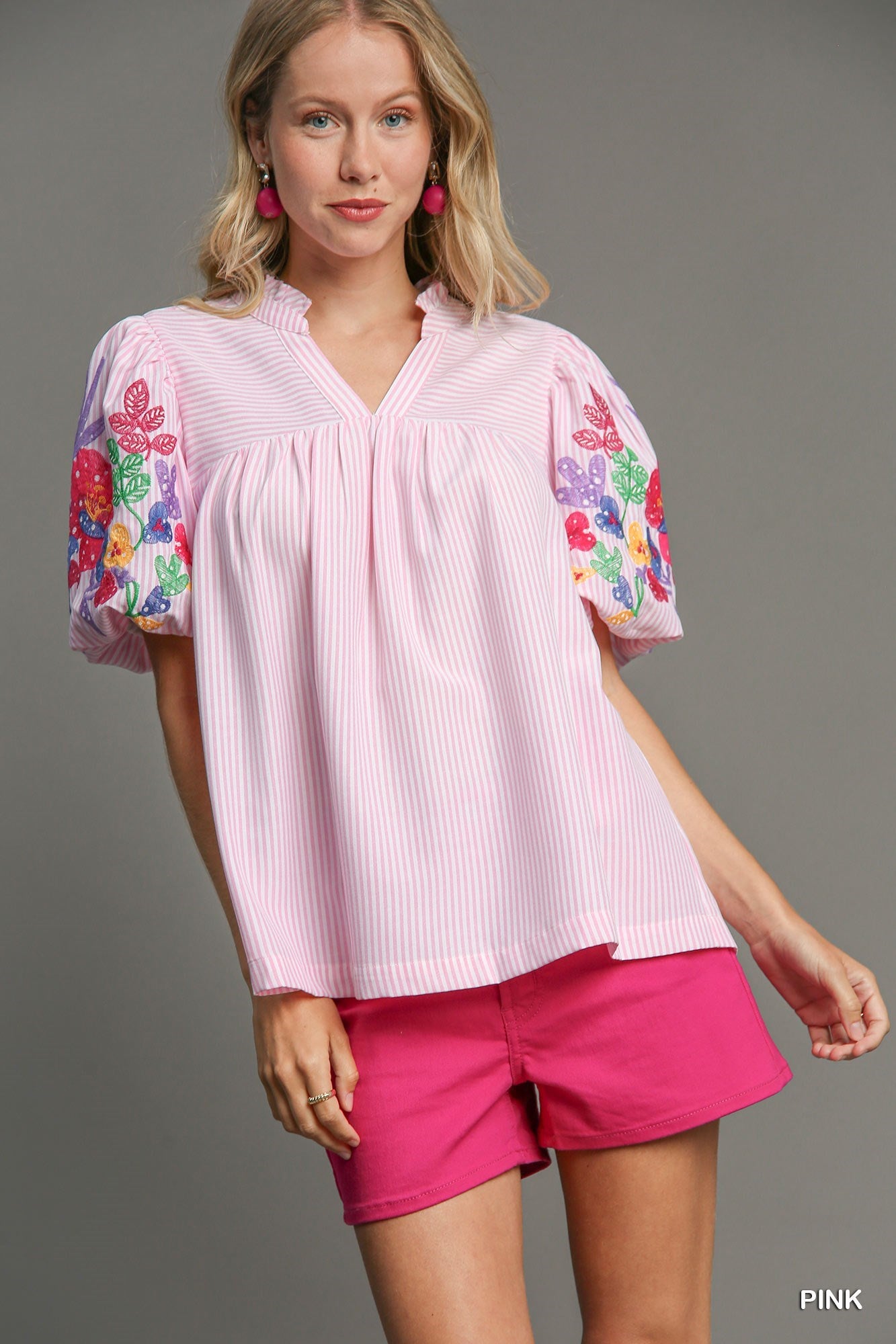 Willow Embroidery Sleeve Top Pink