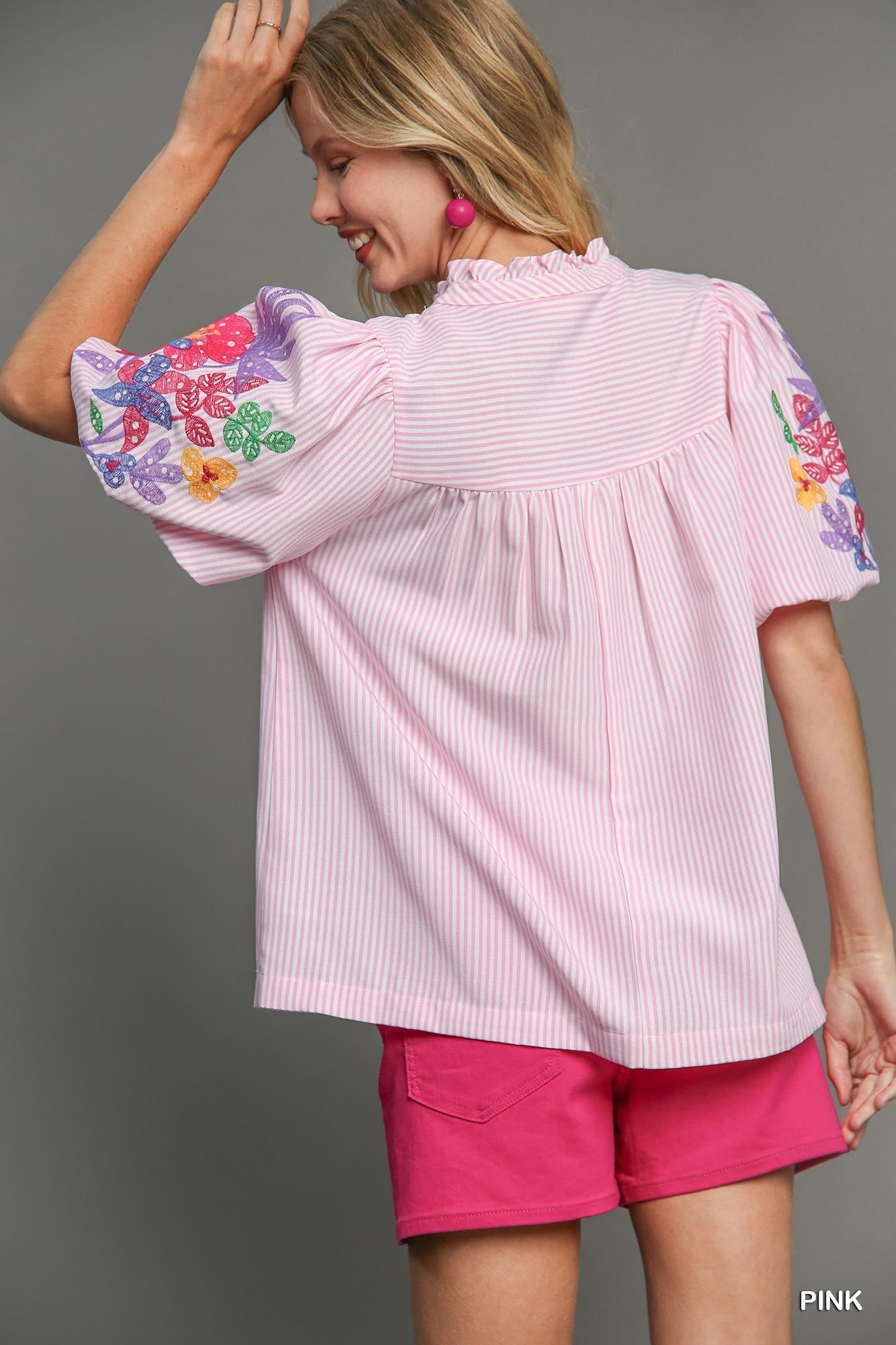 Willow Embroidery Sleeve Top Pink