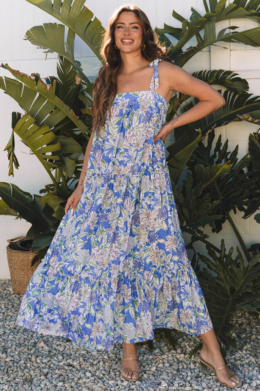Felecia Floral Print Strap Maxi Dress Blue