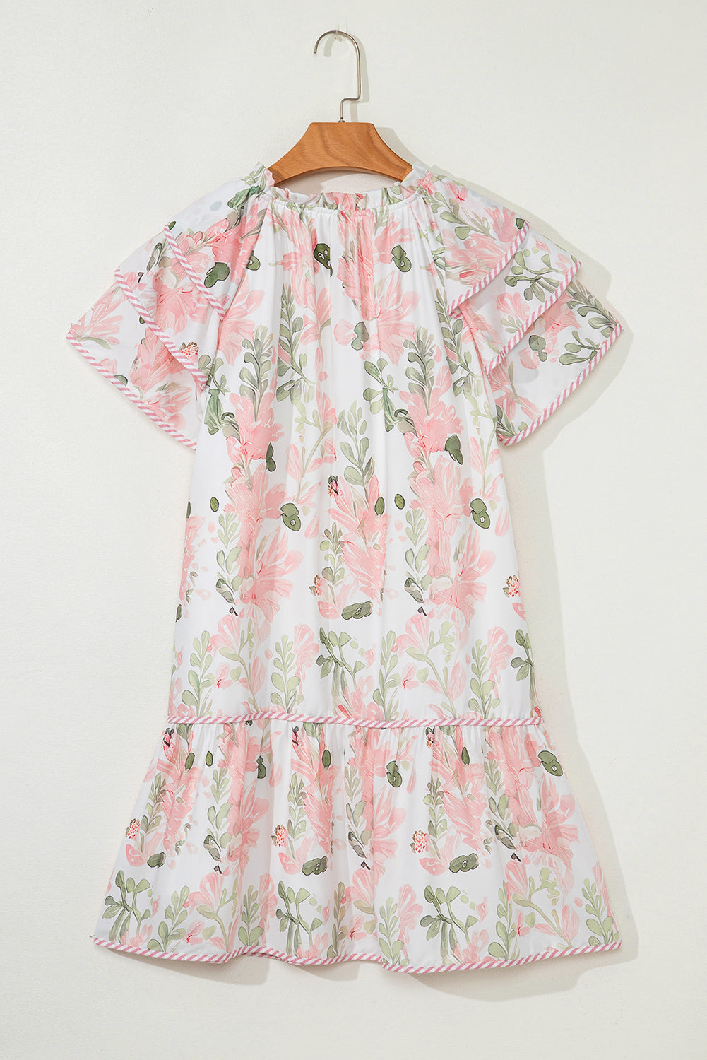 Preslee Floral Contrast Edge Short Sleeve Mini Dress Pink