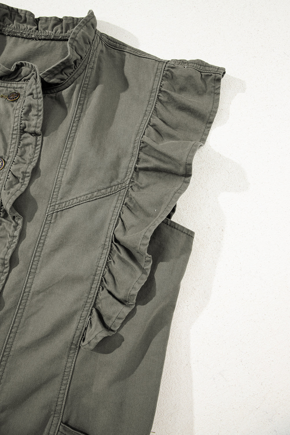 Randa Ruffled Patchwork Denim Vest Olive