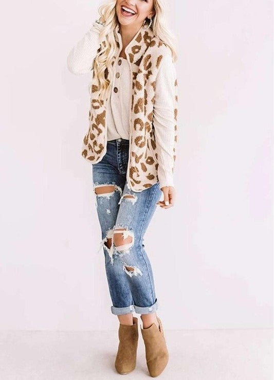 Frida Furry Leopard Vest Brown