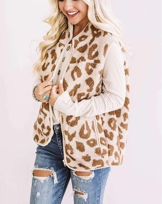 Frida Furry Leopard Vest Brown