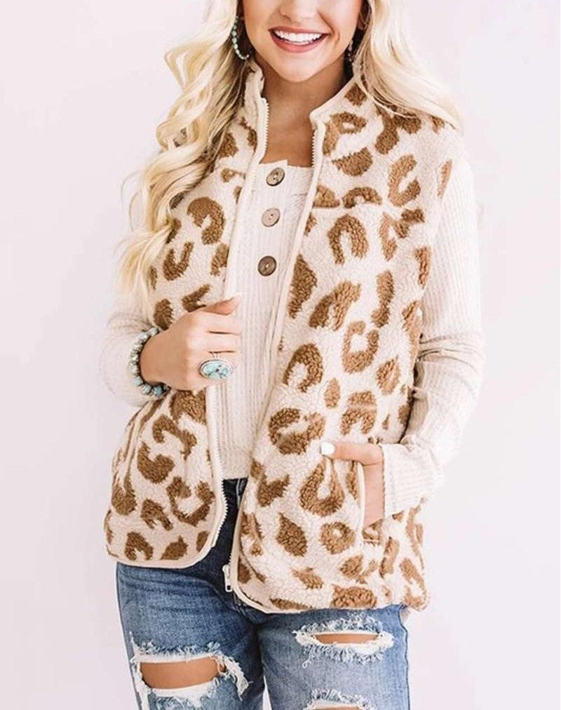 Frida Furry Leopard Vest Brown