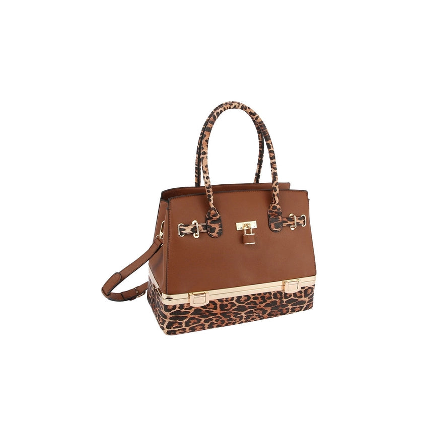 2 in 1 Cheetah Accent Handbag & Clutch Brown