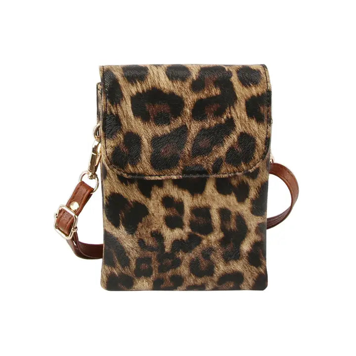 Front Zip Pocket Mini Crossbody Leopard