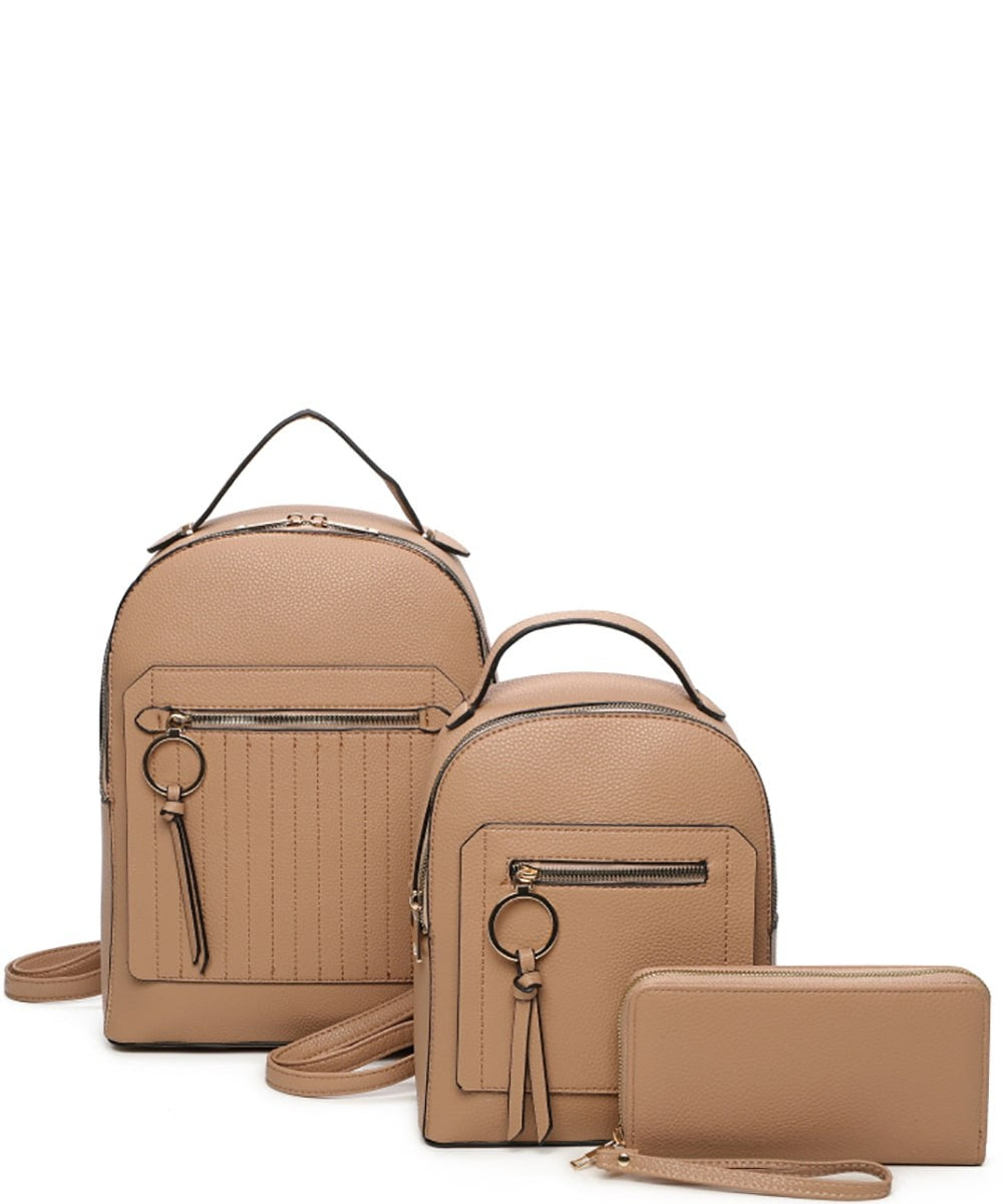 3 In 1 Pebble Backpack Set Khaki