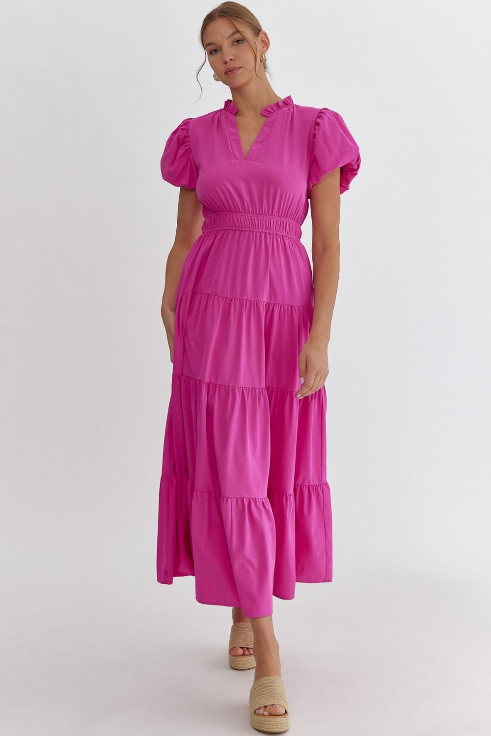 Morgan Tiered Midi Dress Magenta