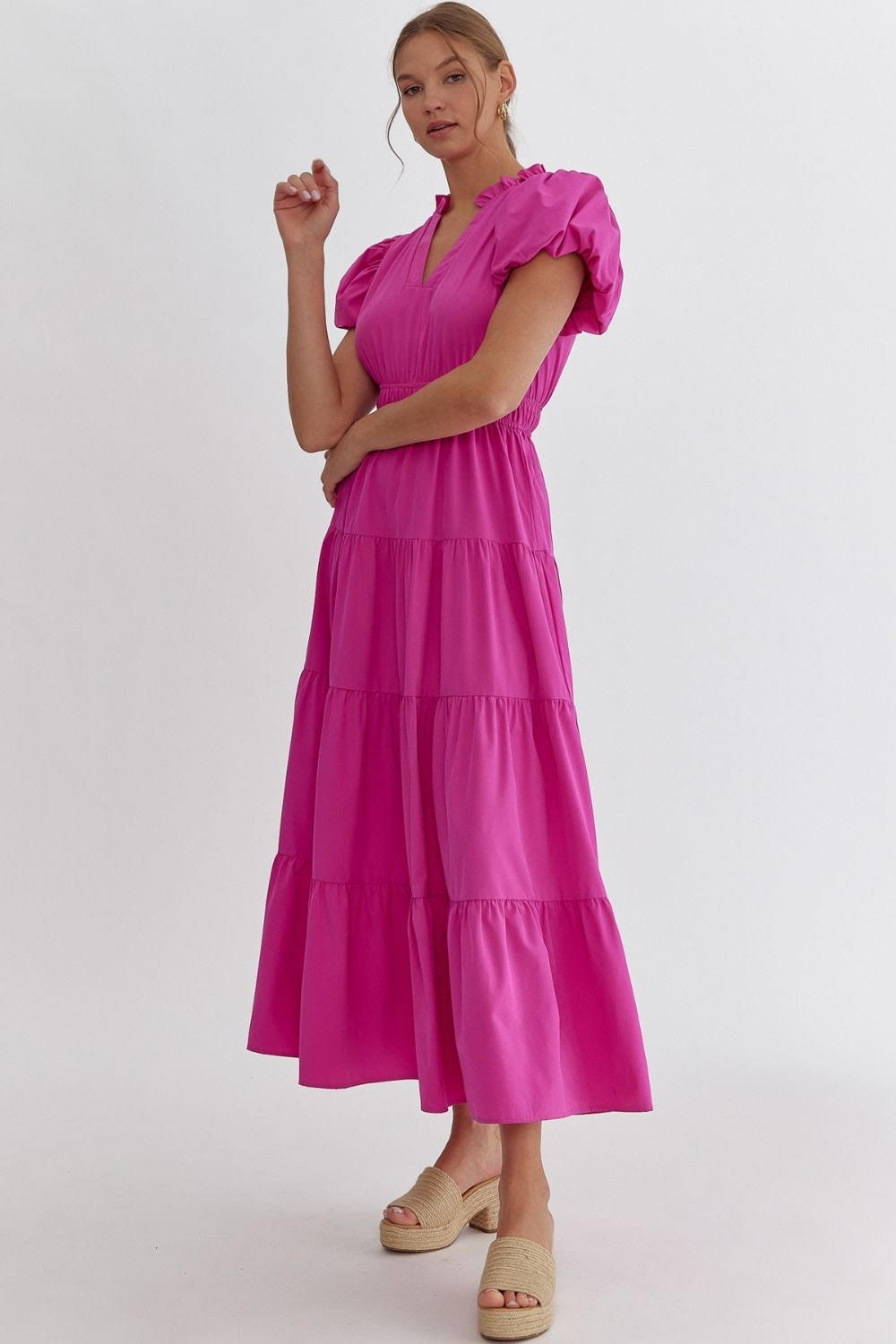 Morgan Tiered Midi Dress Magenta