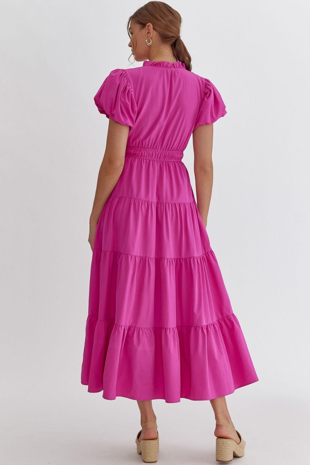 Morgan Tiered Midi Dress Magenta