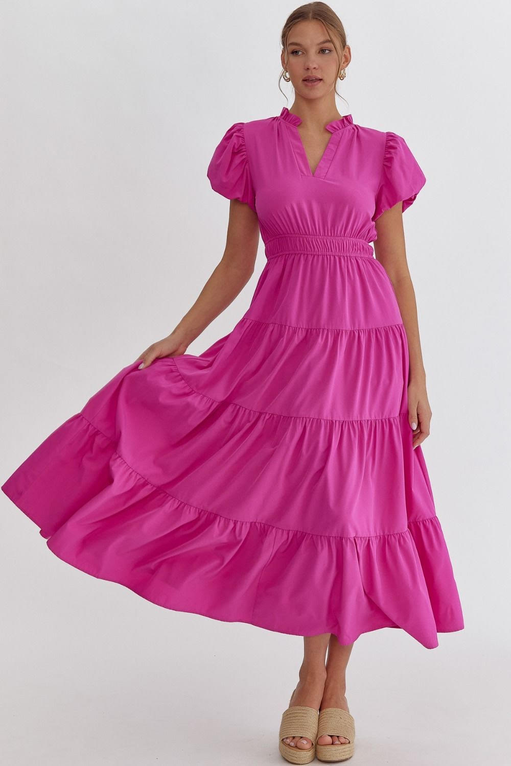 Morgan Tiered Midi Dress Magenta