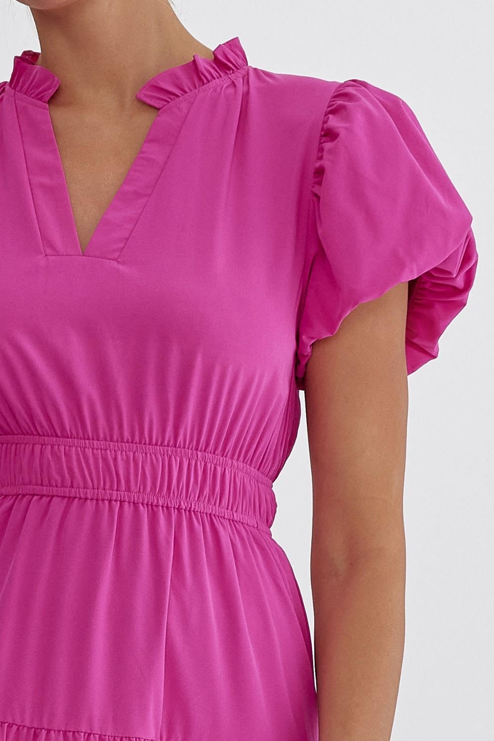 Morgan Tiered Midi Dress Magenta