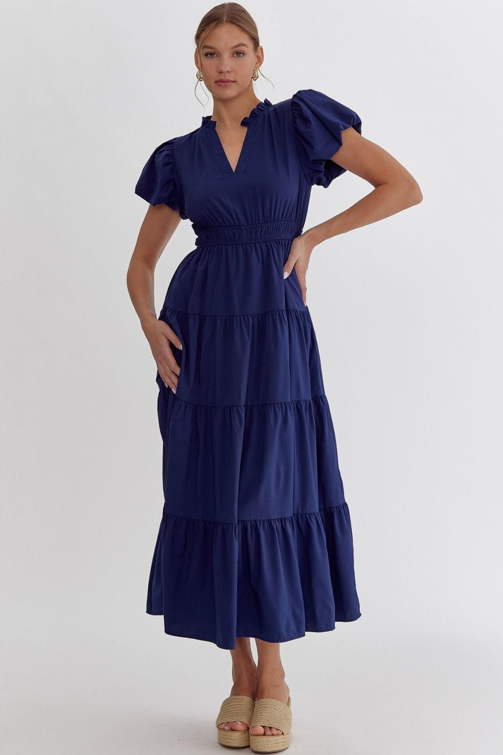 Morgan Tiered Midi Dress Navy