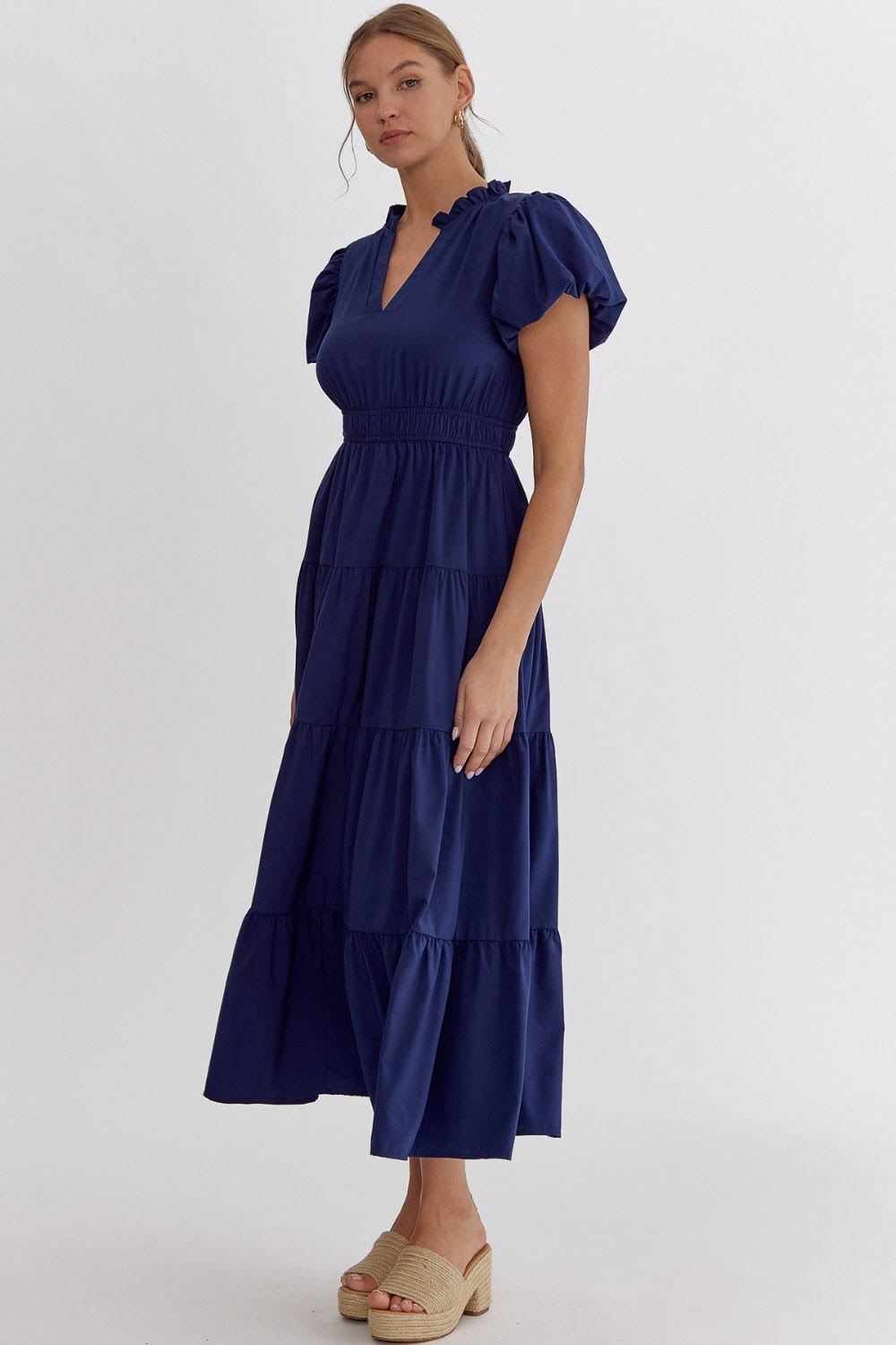 Morgan Tiered Midi Dress Navy