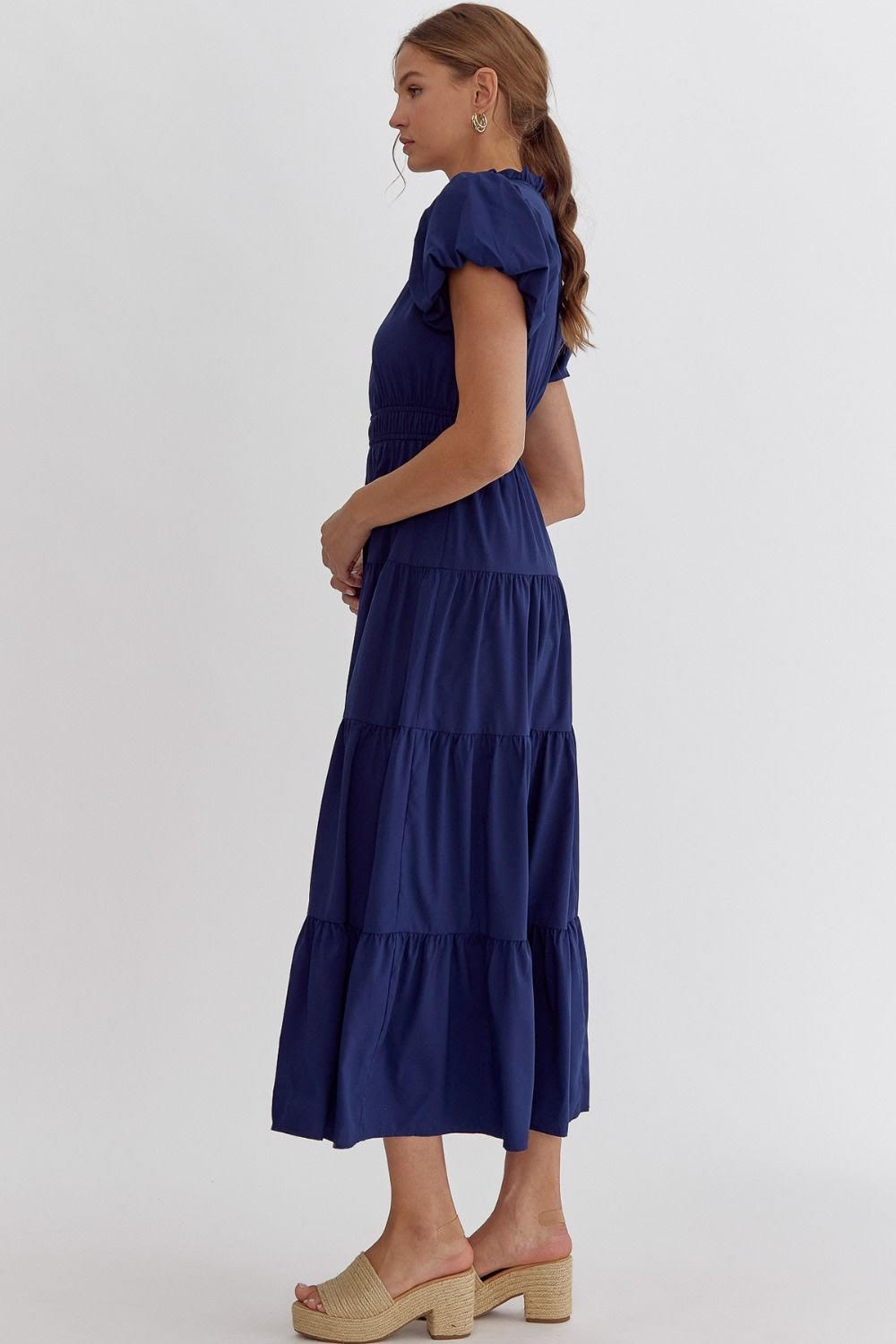 Morgan Tiered Midi Dress Navy