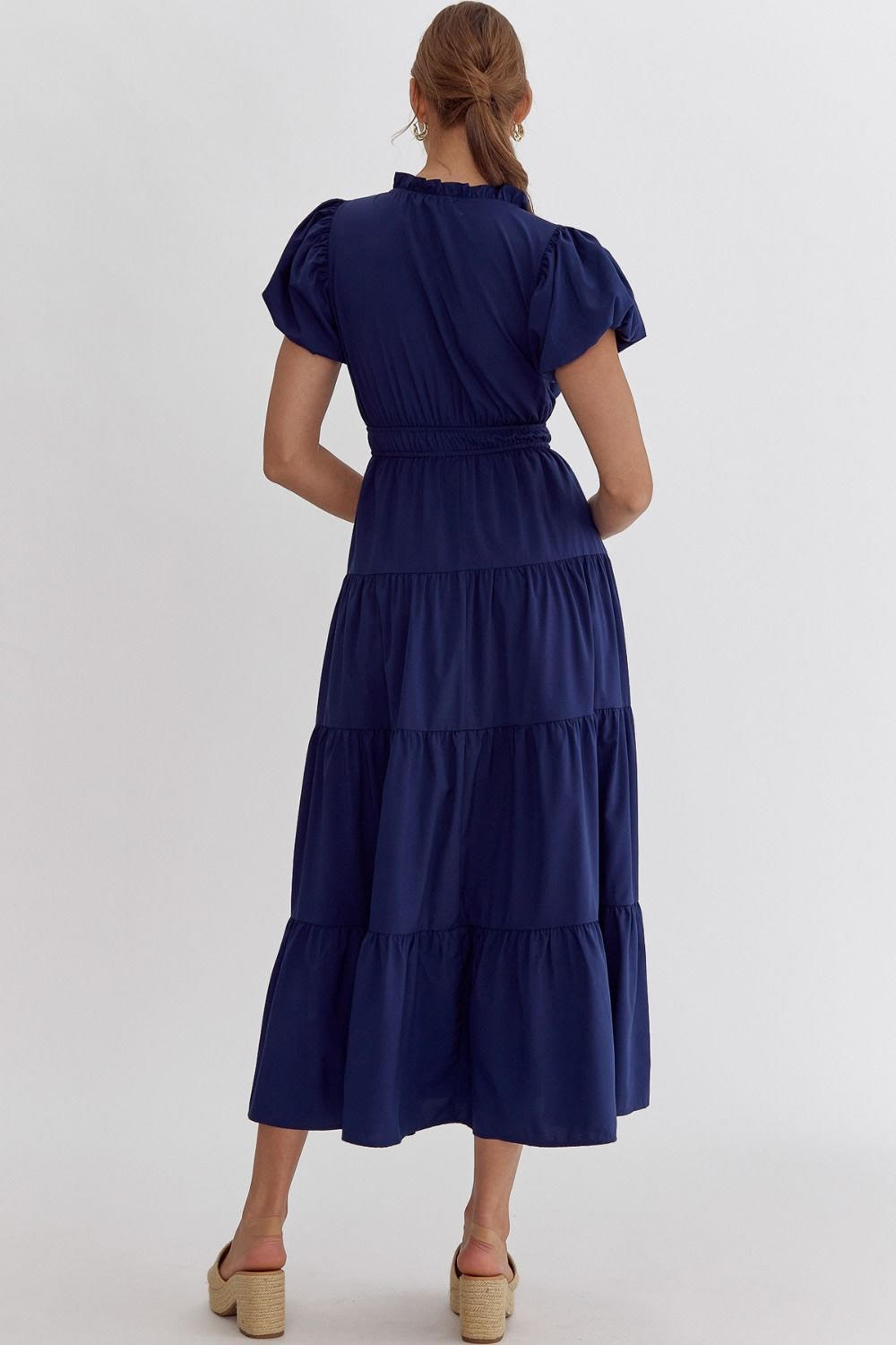 Morgan Tiered Midi Dress Navy